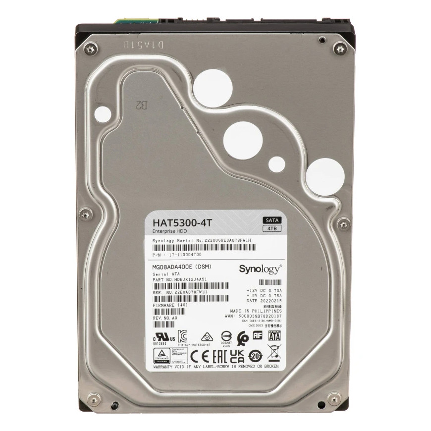 Disque dur interne Synology HAT5300 SATA 3,5" Série Enterprise HDD 4 To pour NAS (HAT5300-4T)