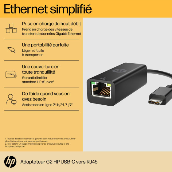 Adaptateur Hp USB-C vers RJ45 G2 - Réseau Gigabit Ethernet (4Z534AA)