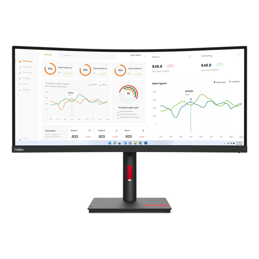 Ecran Lenovo 63D4GAT1EU ThinkVision T34w-30 LED Display 86,4 Cm (34') 3440 X 1440 Pixels Wide Quad HD Noir