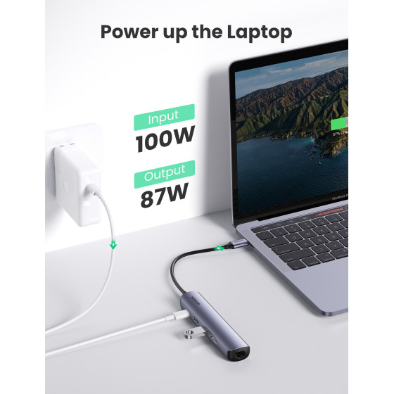 Adaptateur Ugreen 10919 Hub USB-C 5 en 1 Supporte PD Power Delivery 100W Recharge