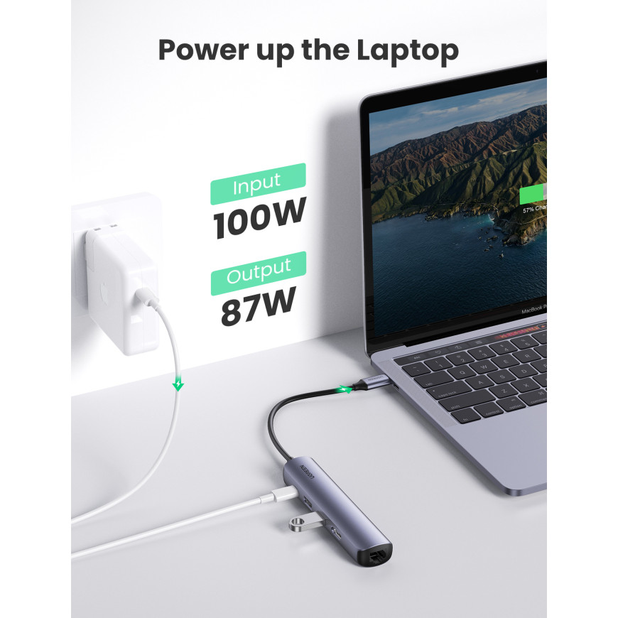 Adaptateur Ugreen 10919 Hub USB-C 5 en 1 Supporte PD Power Delivery 100W Recharge
