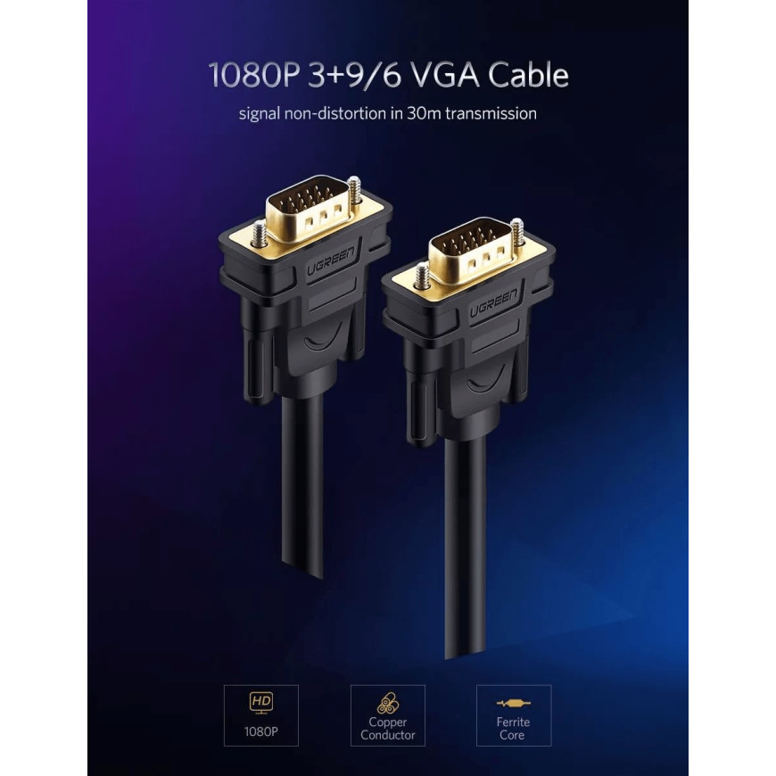 Câble Ugreen VGA Mâle vers Mâle - 3 mètres (11631)