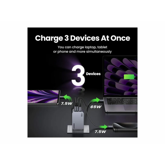 Chargeur Rapide Ugreen 100W GaN 2C1A avec Câble 1.5m USB-C (25874)
