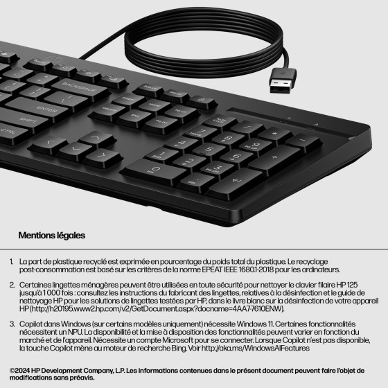 Clavier filaire HP 125 AZERTY (266C9AA)