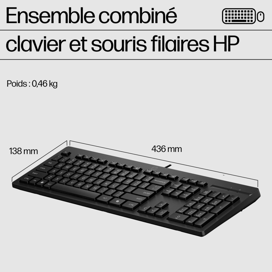 Pack clavier souris filaires HP 225 AZERTY (286J4AA)