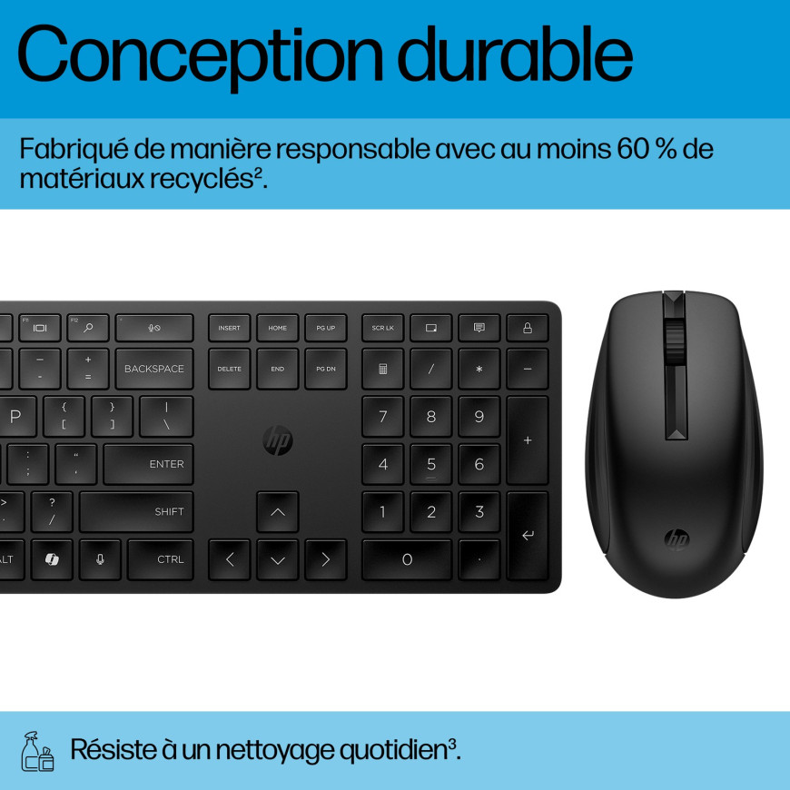 Clavier et souris sans fil HP 655 Wireless AZERTY (4R009AA)