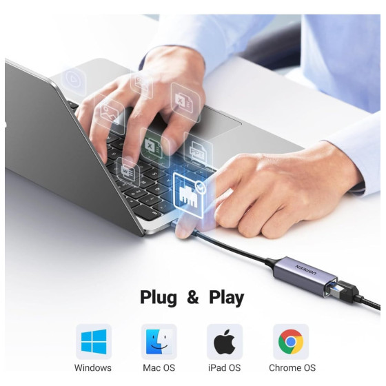 UGREEN Adap Aluminium USB-C to RJ45 GRIS (50737)