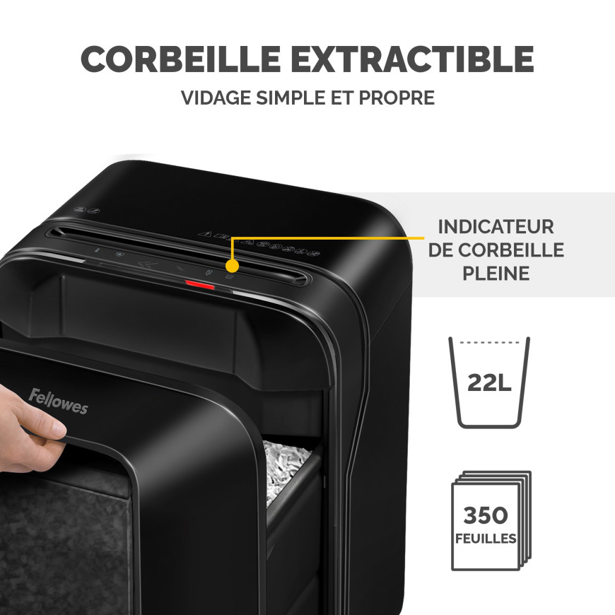 Destructeur Fellowes Powershred® LX200 — Sécurité P-4 · 22 L · 12 feuilles/passage