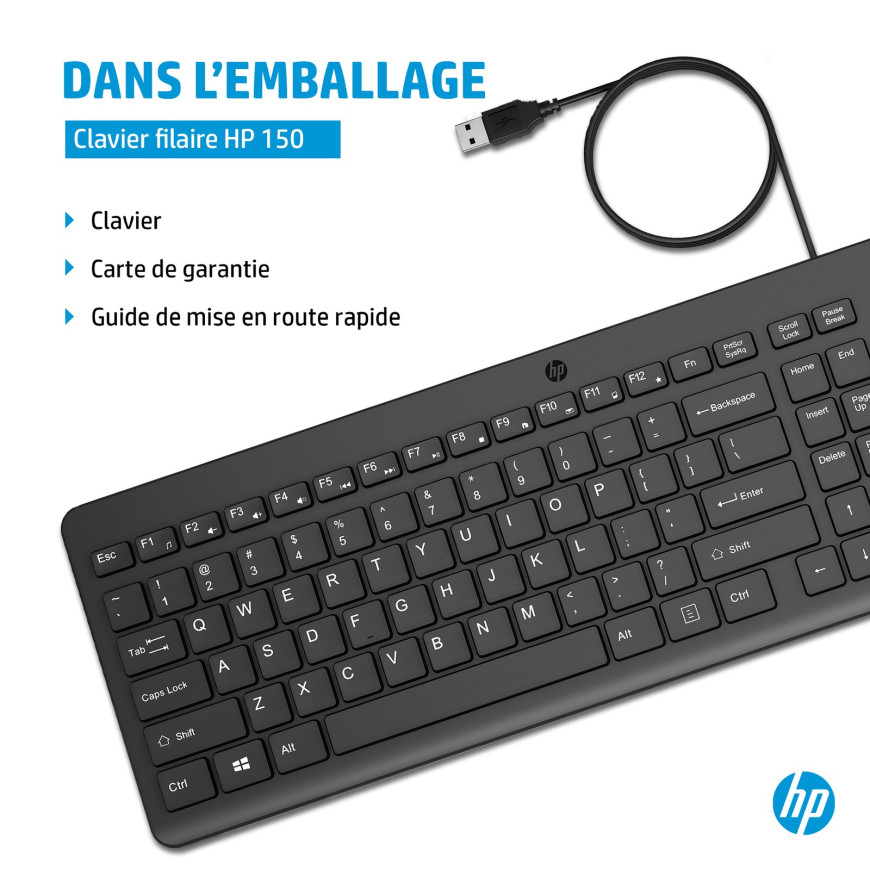 Clavier filaire HP 150 Français (AZERTY) (664R5AA)