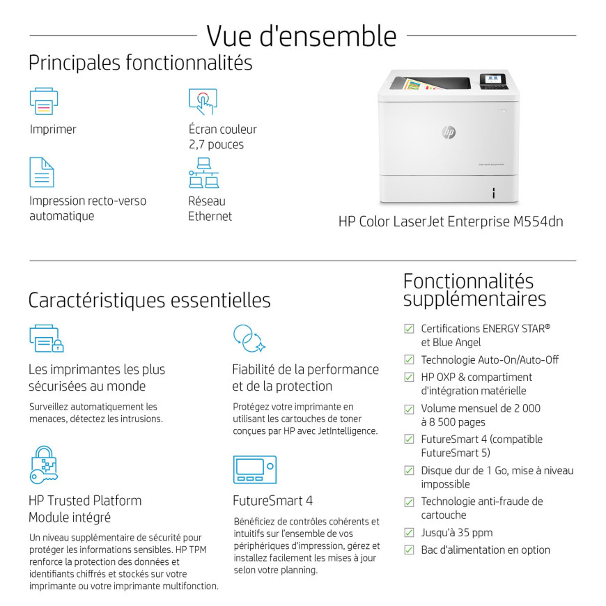 Imprimante Laser couleur HP LaserJet enterprise M554DN (7ZU81A)