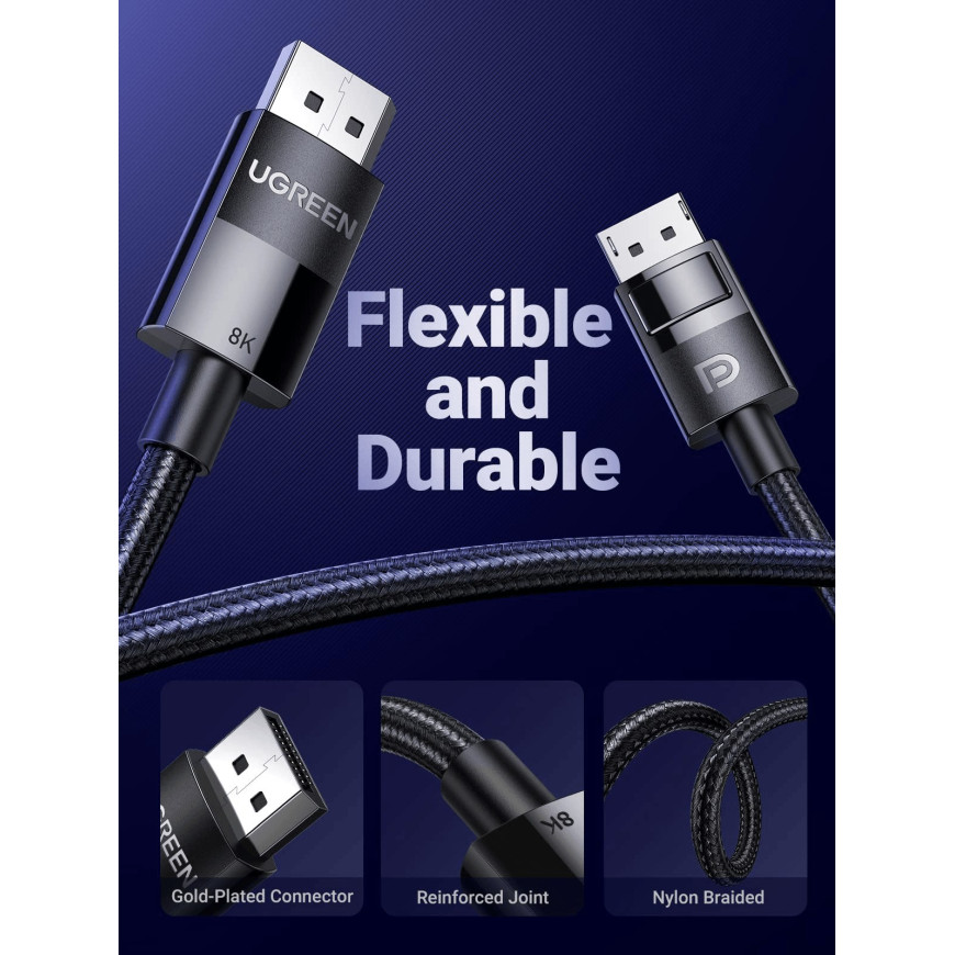 Câble Ugreen DisplayPort 1.4 Mâle vers Mâle 8K - 3 mètres (80393)