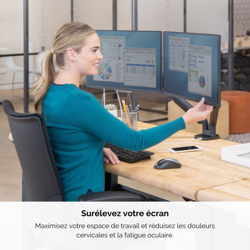 Bras porte-écrans double Horizontal Fellowes Platinum Series - Noir (8042501)
