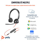 Micro-Casque Poly Blackwire 3325 USB-C Stéréo avec Jack 3,5 mm (8X221AA)