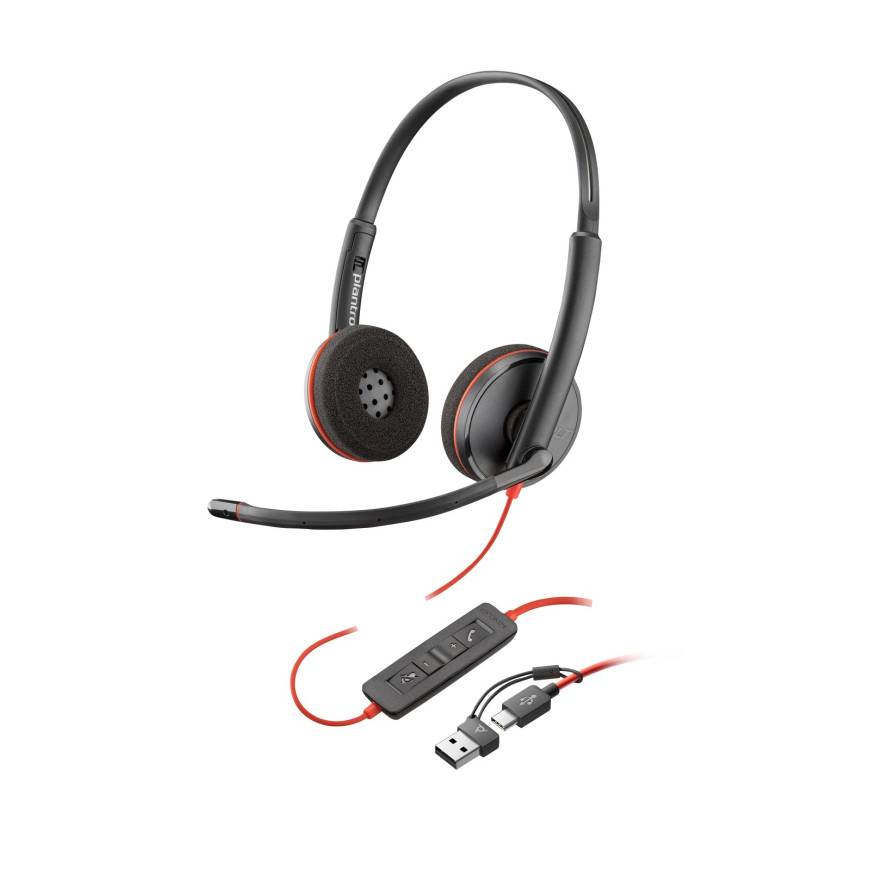 Poly Blackwire 3220 Stereo USB-C Headset +USB-C/A Adapter (8X228AA)