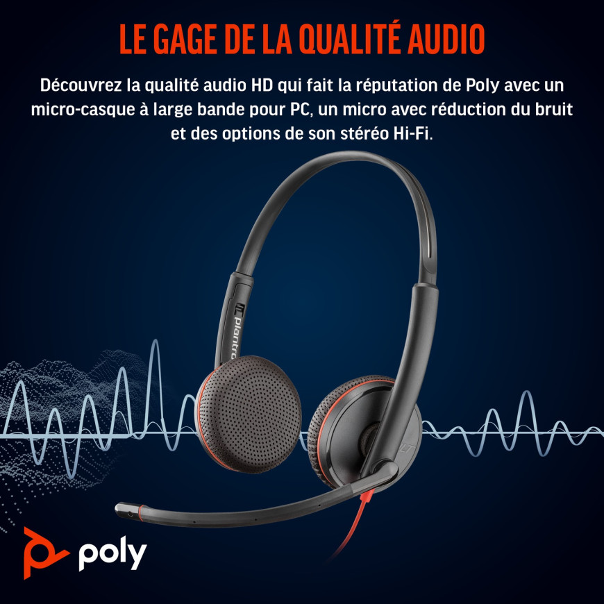 POLY Blackwire 3225 Stereo USB-C Headset +3.5mm Plug +USB-C/A Adapter (8X229AA)