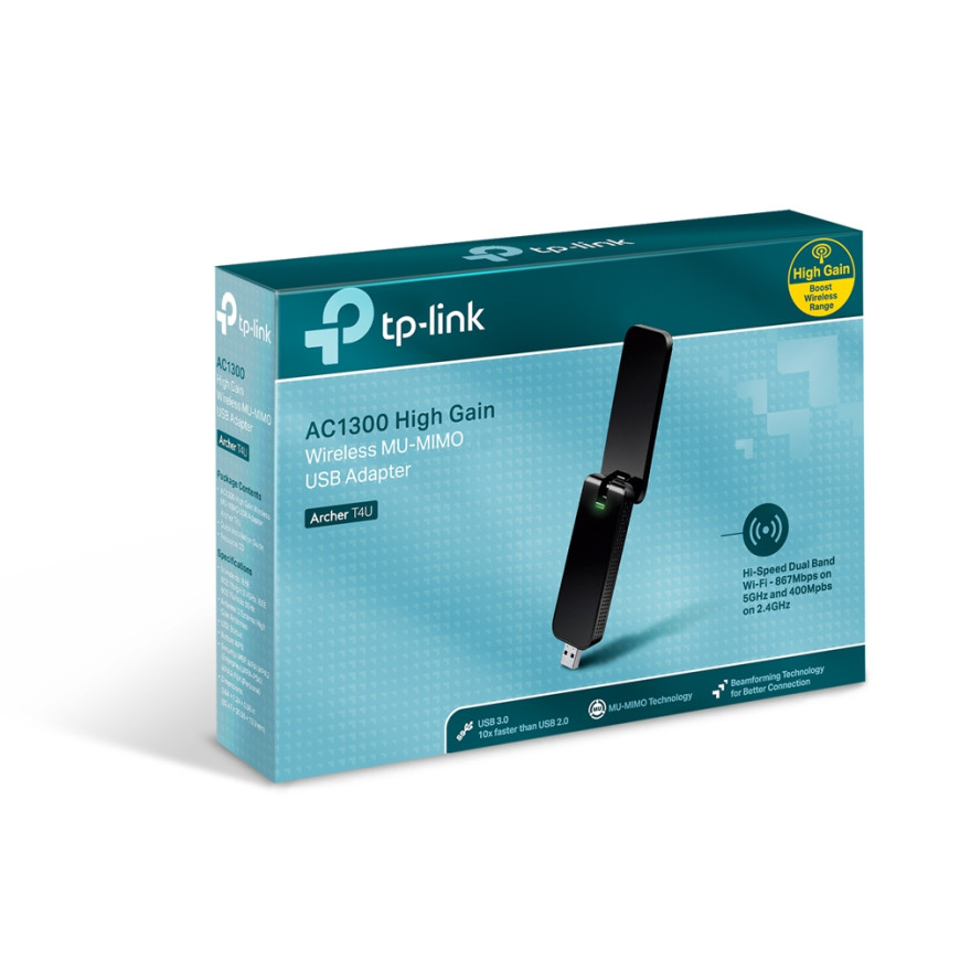 AC1300 Dual Band Wireless USB Adapter, Realtek, 2T2R, 867Mbps at 5GHz + 300Mbps at 2.4GHz (ARCHERT4U)