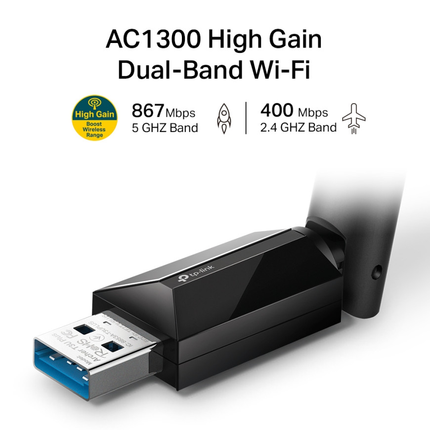 TP-LINK Adaptateur WiFi bi- bande AC1300 USB Gain Elevé (Archer T3U Plus)