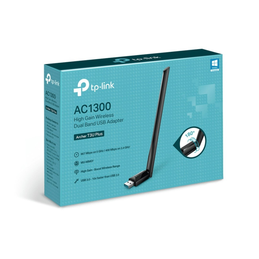 TP-LINK Adaptateur WiFi bi- bande AC1300 USB Gain Elevé (Archer T3U Plus)