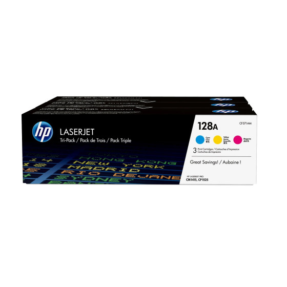 HP 128A cyan/magenta/jaune (CF371AM) - pack de 3 toners couleur HP LaserJet d'origine