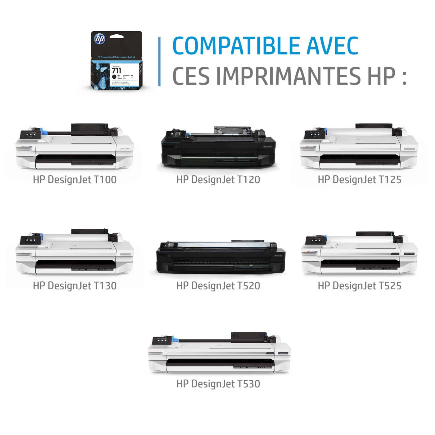 Cartouche d'encre HP 711 noir 80 ml - HP d'origine (CZ133A)