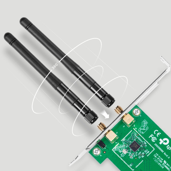 300Mbps Wireless N PCI Express Adapter, Qualcomm, 2.4GHz, 802.11b/g/n, 2 detachable antennas (TL-WN881ND)