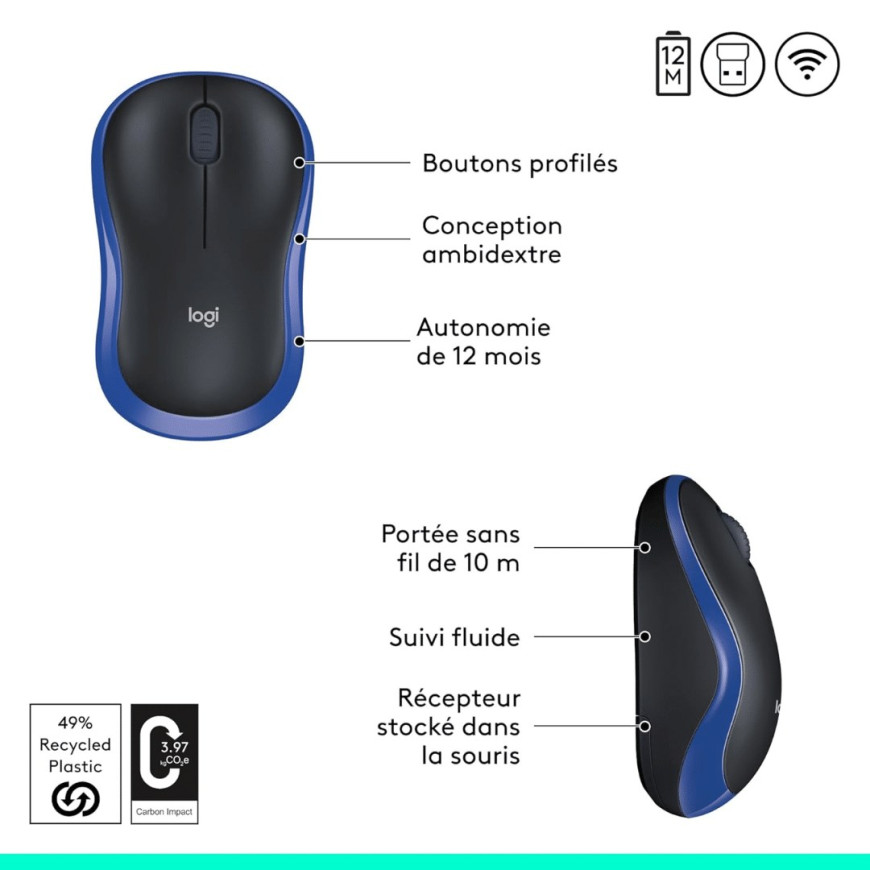 Souris Logitech sans fil M185 (910-002236)