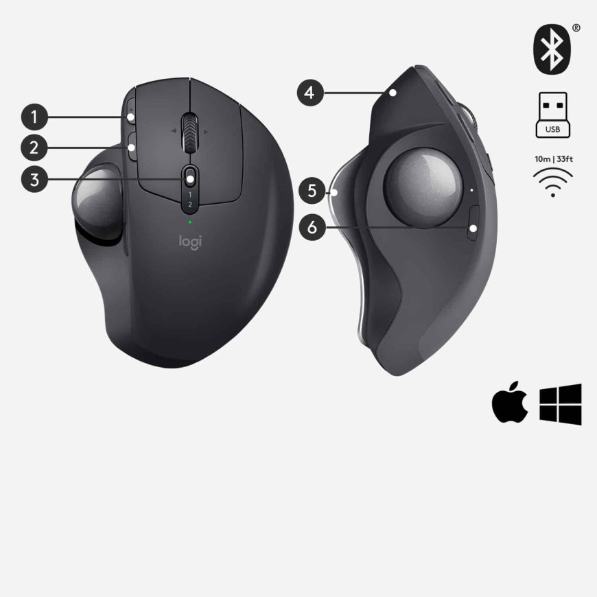 Logitech Souris MX Ergo Blutooth Mouse Graphite (910-005179)