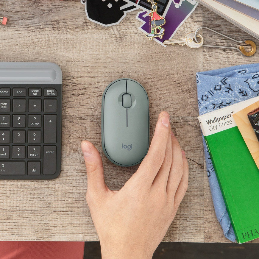 Souris sans fil Bluetooth Logitech Pebble M350 Eucalyptus (910-005720)