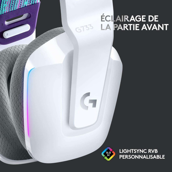 Casque Gaming sans Fil LOGITECH G733 LIGHTSPEED RGB Blanc (981-000883)