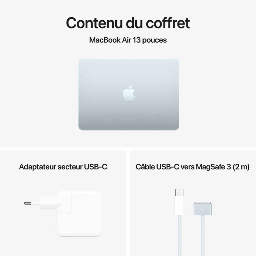 MacBook Air 13" – Puce Apple M4, 24 Go, 512 Go, bleu ciel (MC6V4)