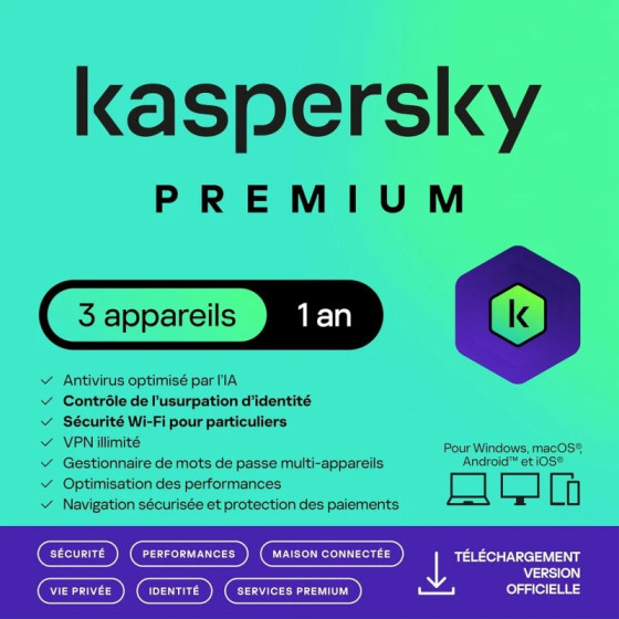 Kaspersky Premium 3 postes 1 an