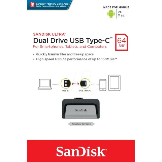 SanDisk 64GB Ultra Dual Drive USB Type-C - USB-C (SDDDC2-064G-G46)
