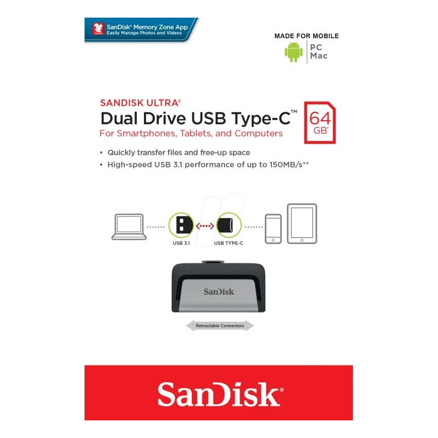SanDisk 64GB Ultra Dual Drive USB Type-C - USB-C (SDDDC2-064G-G46)