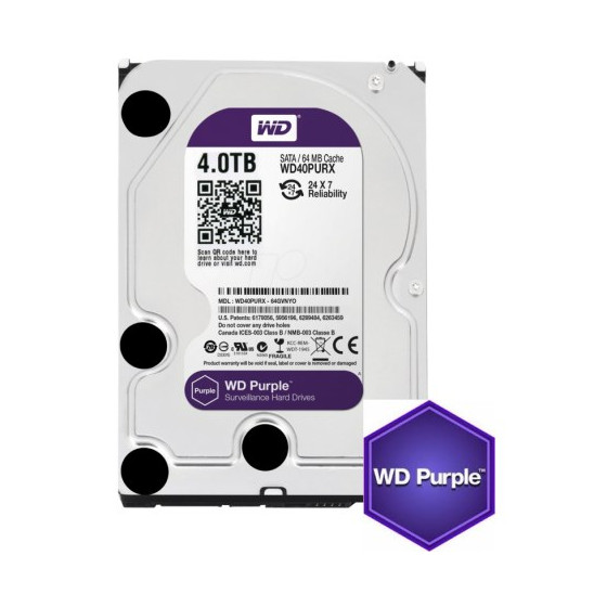WESTERN DIGITAL Purple Disque Dur Interne d'enregistrement 3,5" 4To 12M (WD40PURX)