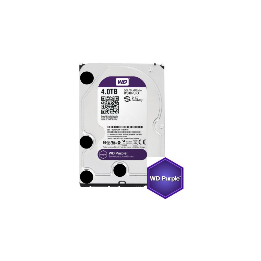 WESTERN DIGITAL Purple Disque Dur Interne d'enregistrement 3,5" 4To 12M (WD40PURX)