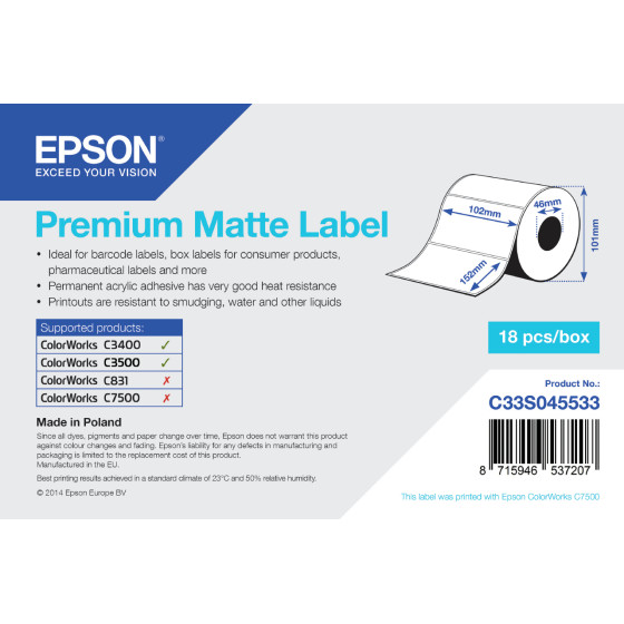 Epson Premium Matte Label - Étiquettes en rouleau découpées (C33S045533)