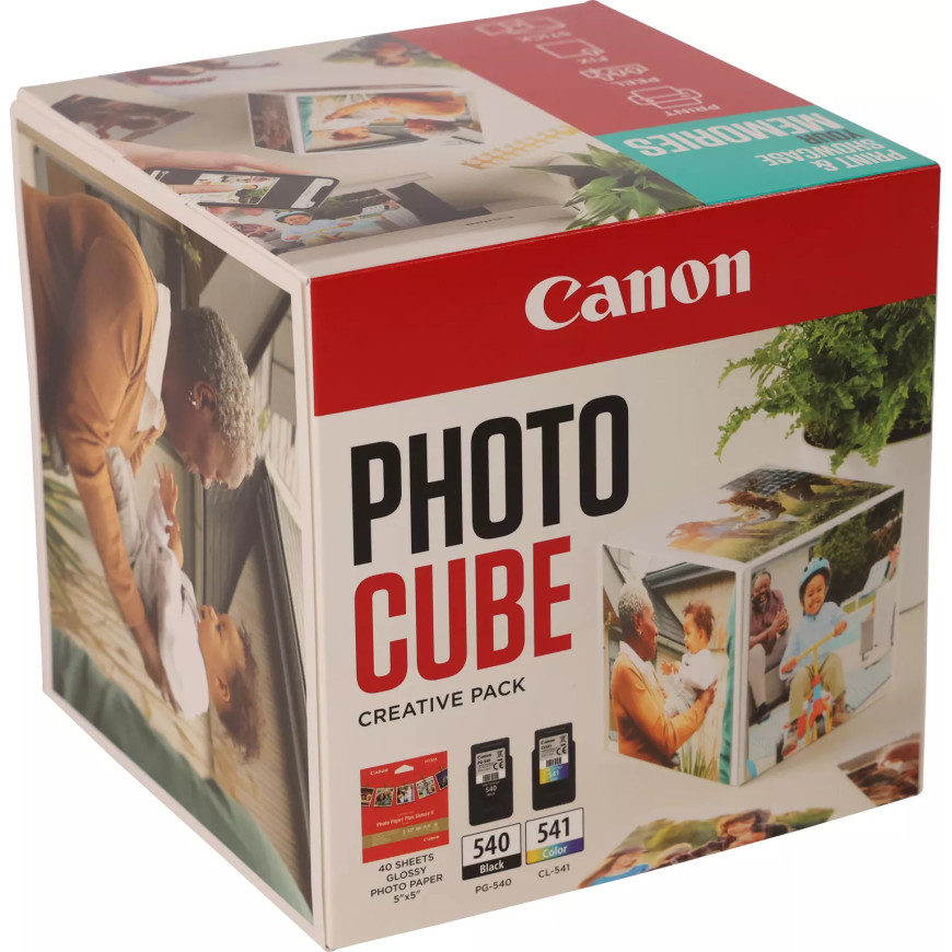 Coffret Canon Photo Cube avec cartouches d'encre PG-540 et CL-541 et papier photo glacé Extra II PP-201 13 × 13 cm (40 feuilles)