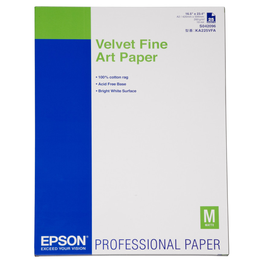 Epson Pap d'Art Velvet 260g 25f. A2 – Papier artistique en feuilles (C13S042096)