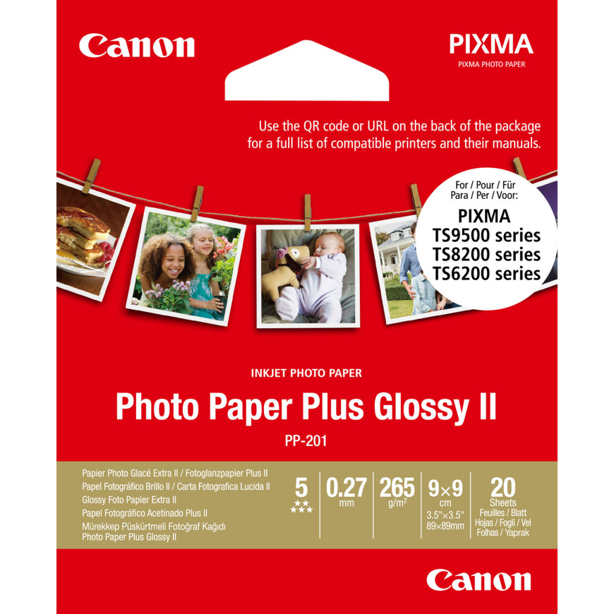 Papier photo glacé Extra II Canon PP-201 8,8 × 8,8 cm - 20 feuilles