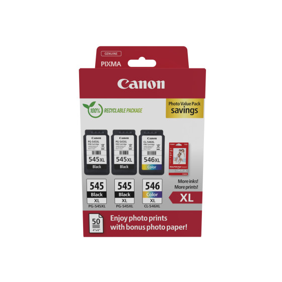 Cartouche d'encre à haut rendement Canon PG-545XL x2/CL-546XL + paquet à prix réduit de papier photo