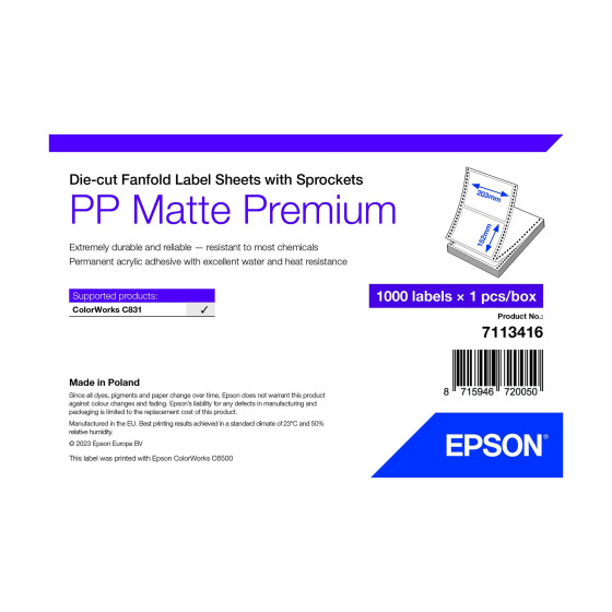 Epson PP Matte Label Premium – Feuilles autocollantes die-cut en rouleaux (7113416)