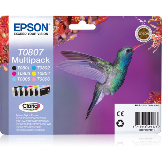 Epson T0807 – Multipack d'encres Claria N, C, M, J, Cc, Mc (C13T08074021)