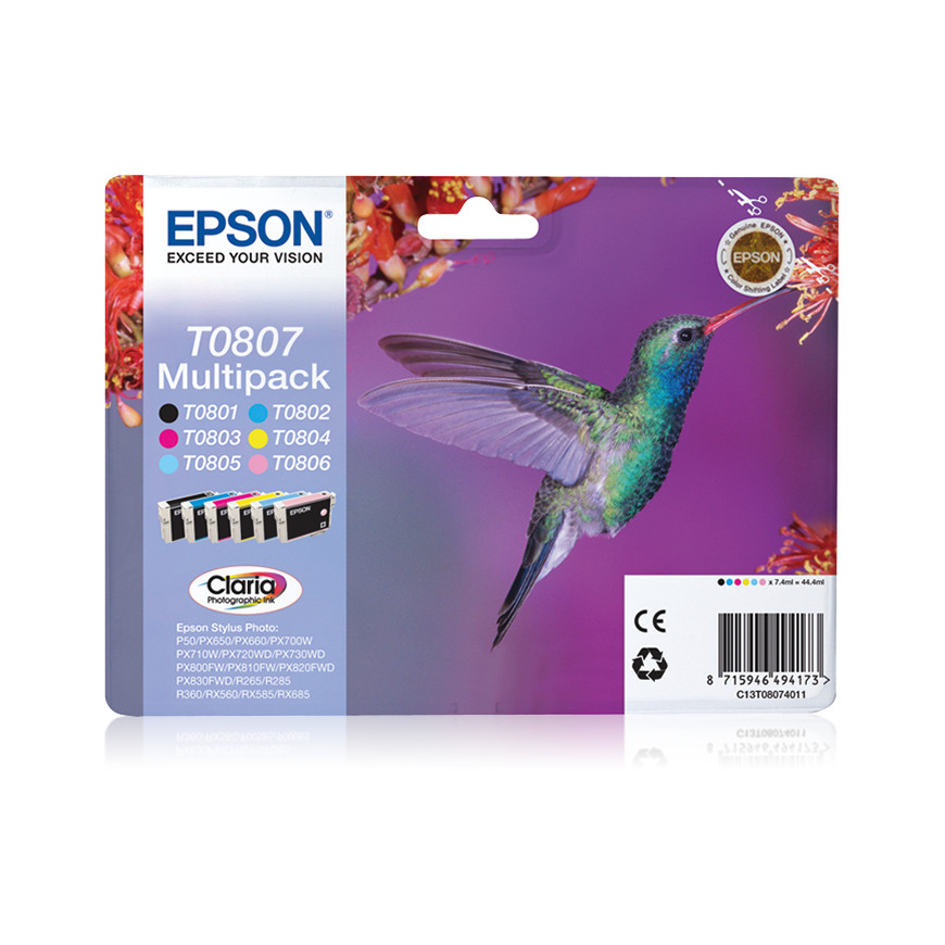 Epson T0807 – Multipack d'encres Claria N, C, M, J, Cc, Mc (C13T08074021)