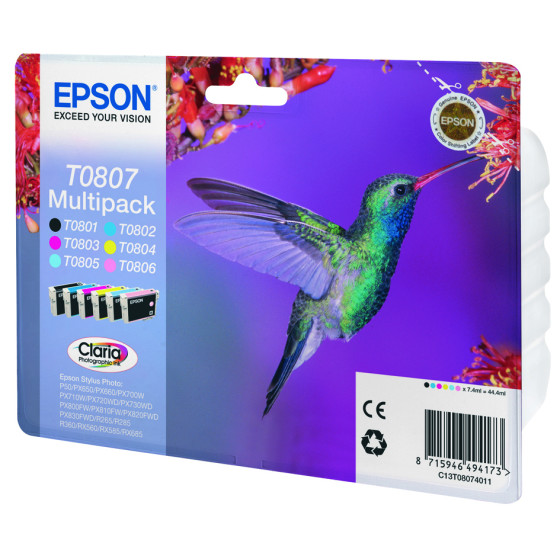 Epson T0807 – Multipack d'encres Claria N, C, M, J, Cc, Mc (C13T08074021)