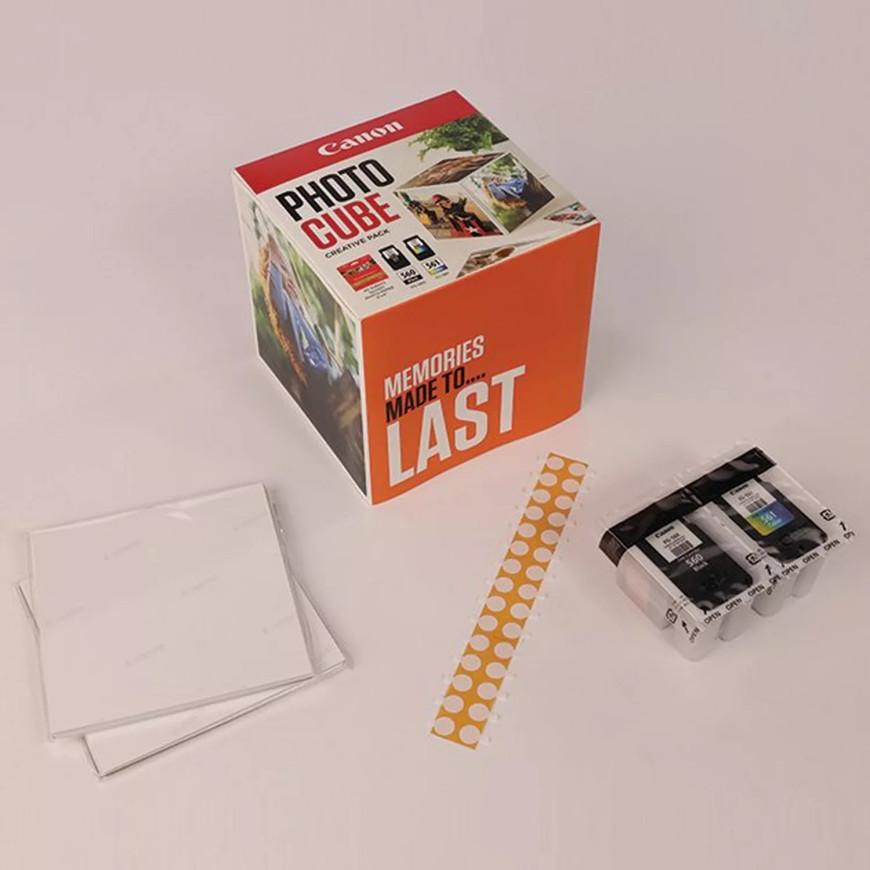Coffret Canon Photo Cube, avec cartouches d'encre PG-560 et CL-561 et papier photo glacé Extra II PP-201 13 × 13 cm (40 feuilles