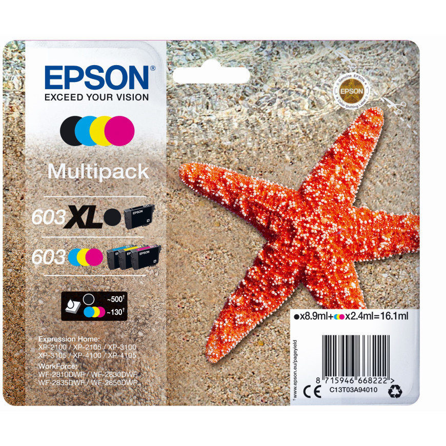 Epson 603 XL Black/Std. CMY – Multipack d'encres quatre couleurs (C13T03A94020)