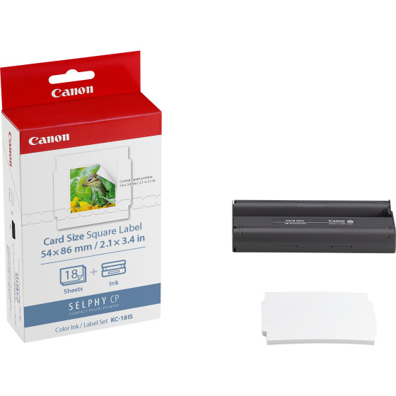 Jeu d'encre couleur et de papier autocollant au format 54 × 86 mm Canon KC-18IS, 18 feuilles