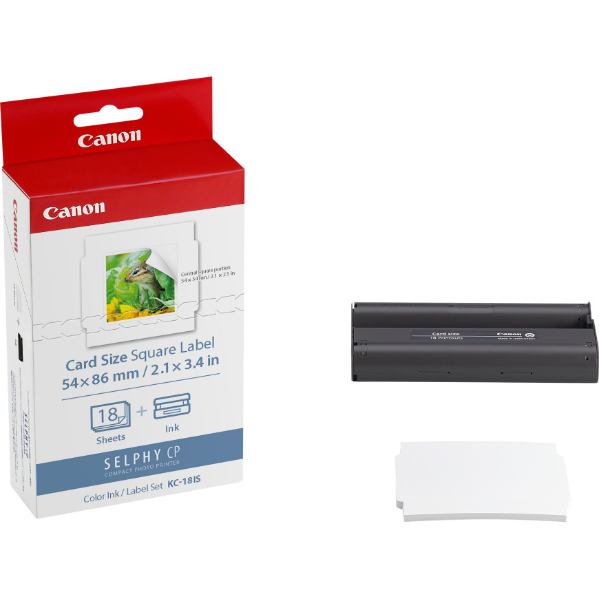 Jeu d'encre couleur et de papier autocollant au format 54 × 86 mm Canon KC-18IS, 18 feuilles