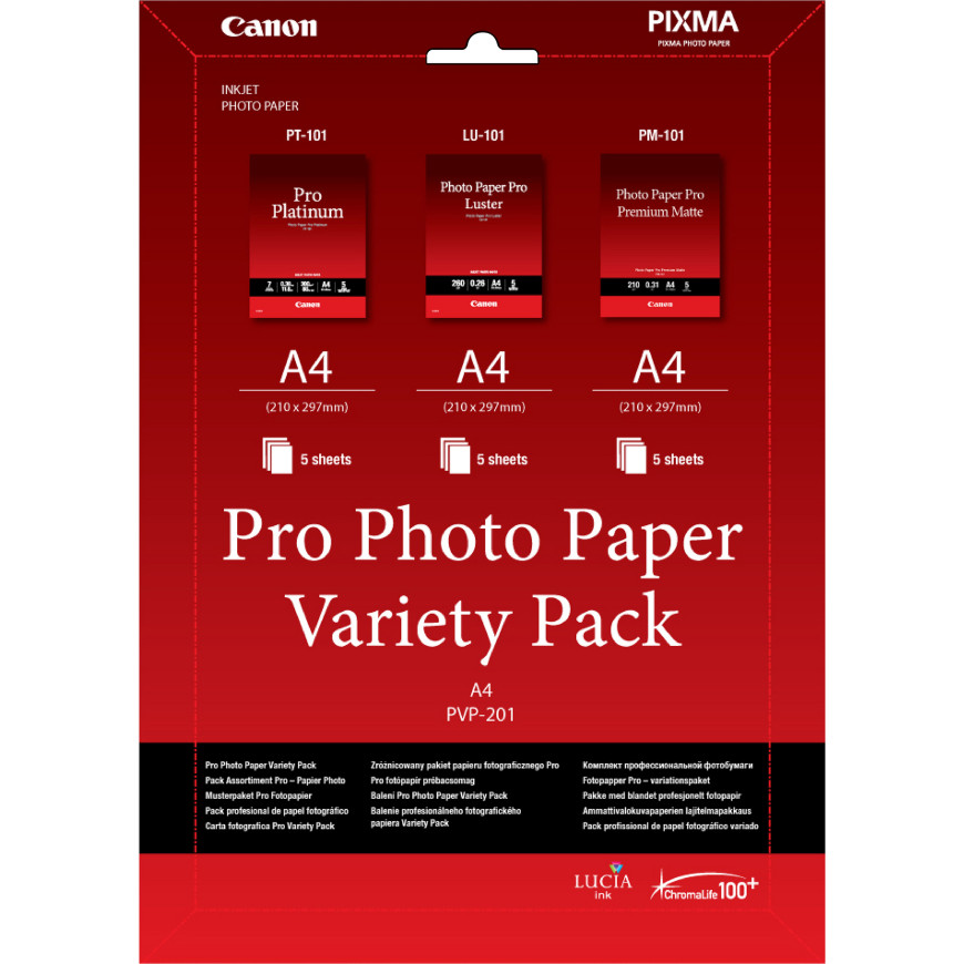 Pack variété de papier photo A4 Pro Canon PVP- 201 - 15 feuilles