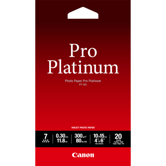 Papier photo professionnel Platinum 4 × 6 po (10 × 15 cm) Canon PT-101 - 20 feuilles